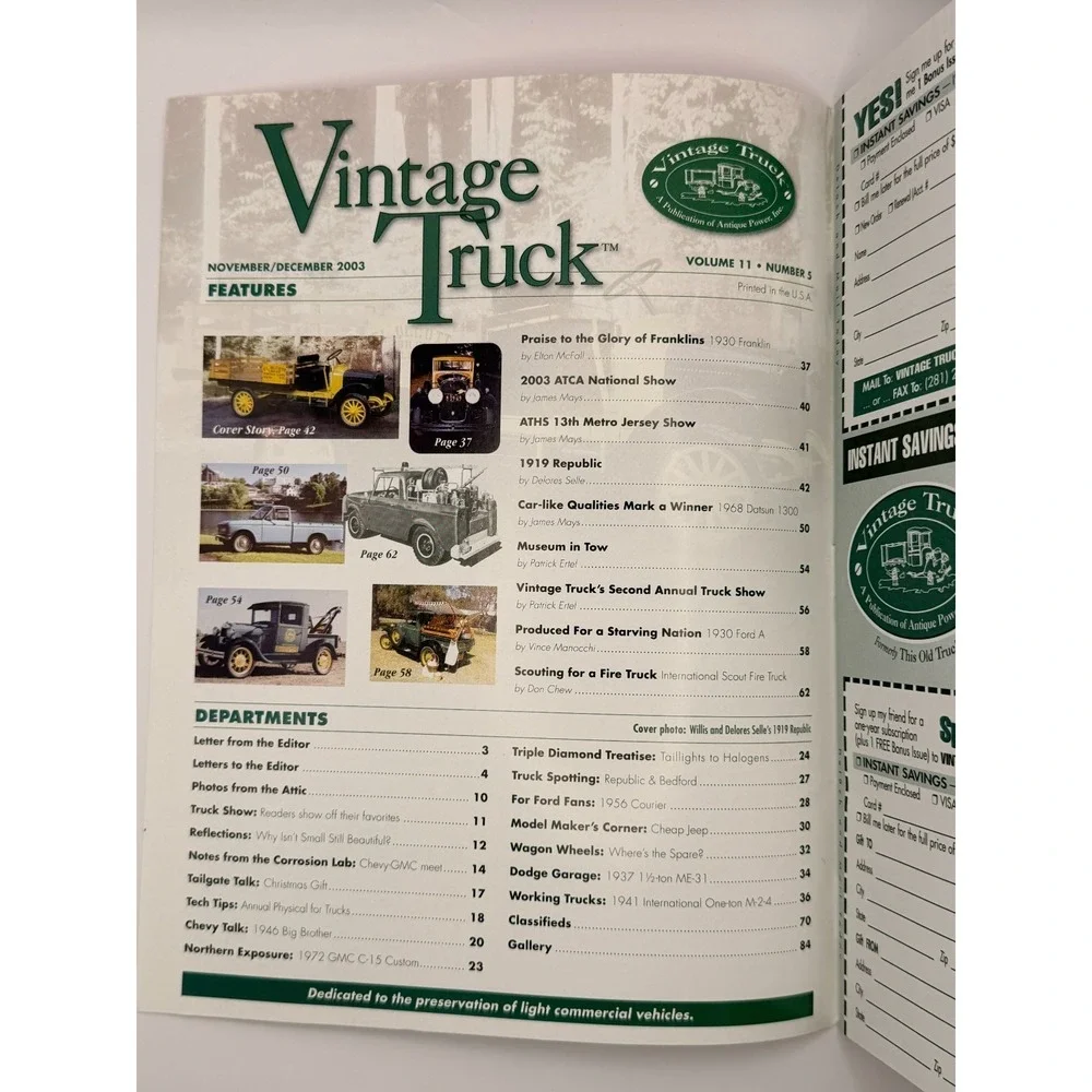 Vintage Truck Magazine Nov/Dec 2003 Vol 11 No 5 1930 Ford Datsun‎ 1300 ATCA